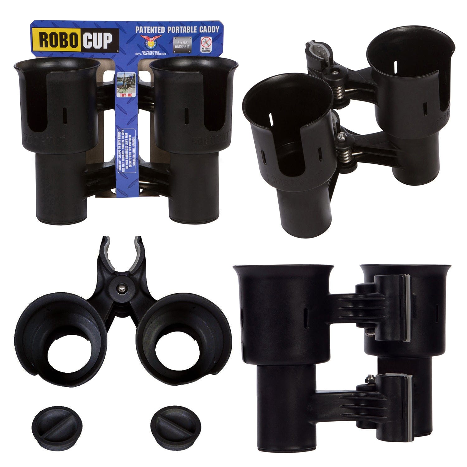 dual cup holder for boat and mobility carts – robocup black
