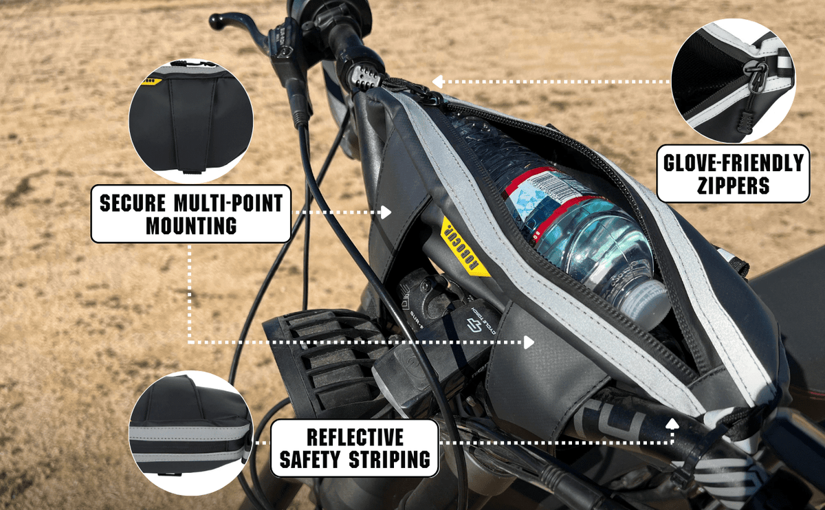 Handlebar Storage Bag for Motorcycles, Bicycles, ATV & UTV