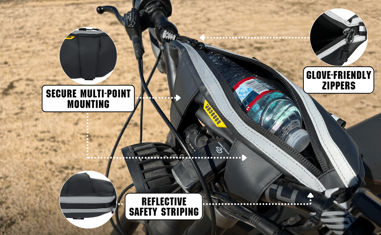 Handlebar Storage Bag for Motorcycles, Bicycles, ATV & UTV