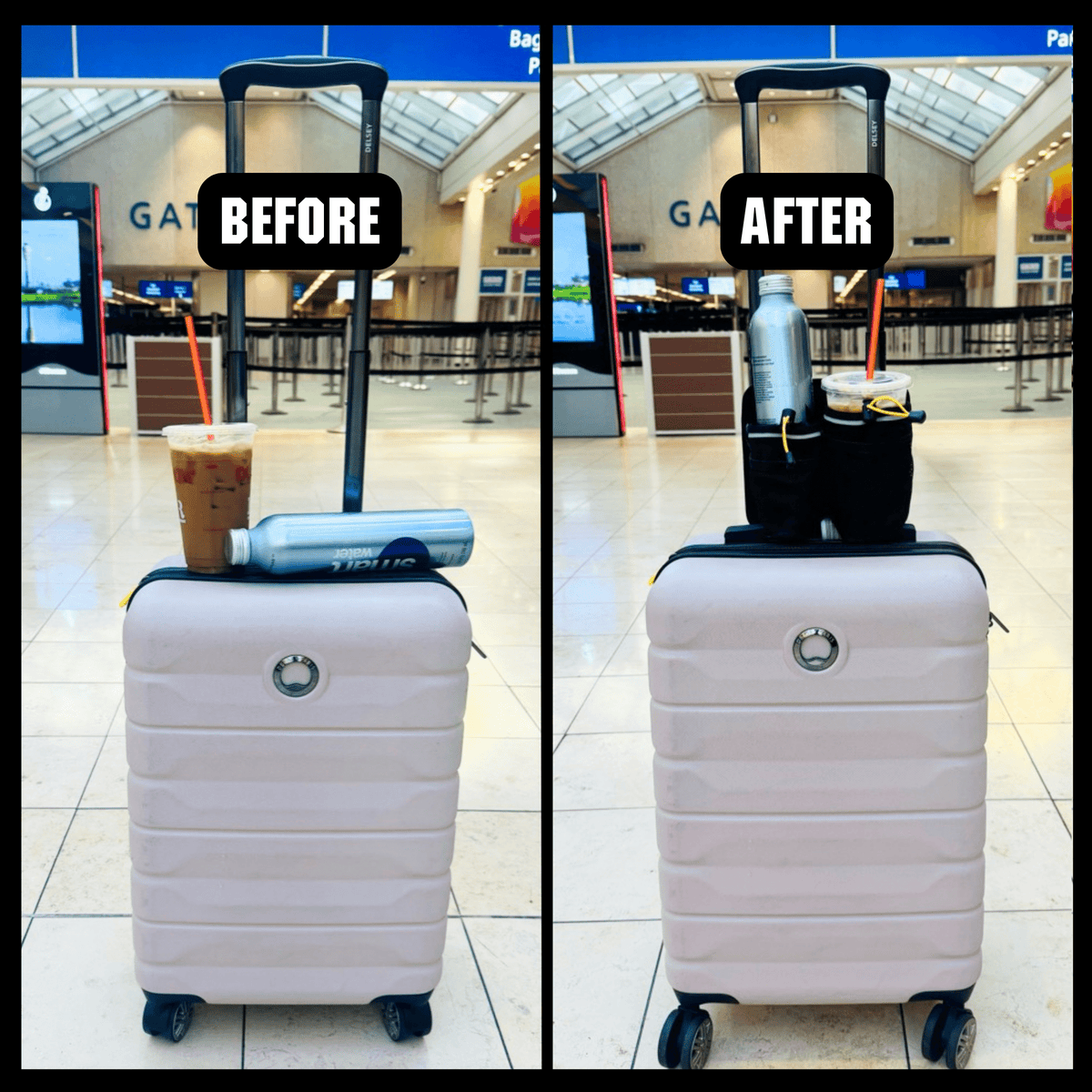 Travel-Friendly Folding Dual Drink Holder with Storage for Cases & Luggage with a Telescopic Handle