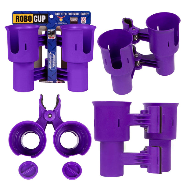 RoboCup: Purple - Patented Clamp on Caddy Dual Cup & Rod